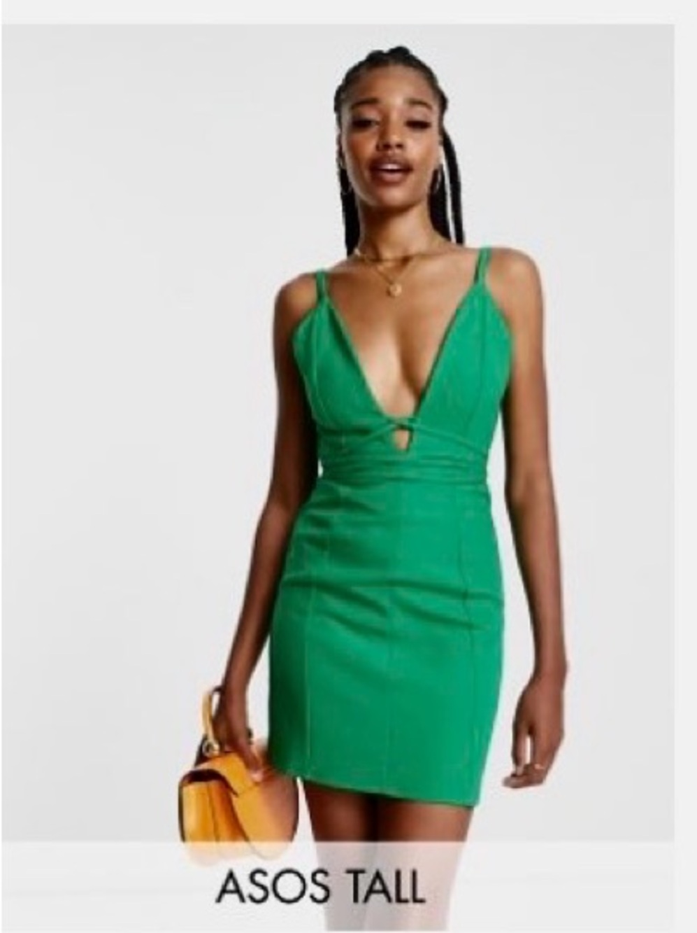 ASOS DESIGN Tall structured strappy mini dress with tie detail in green